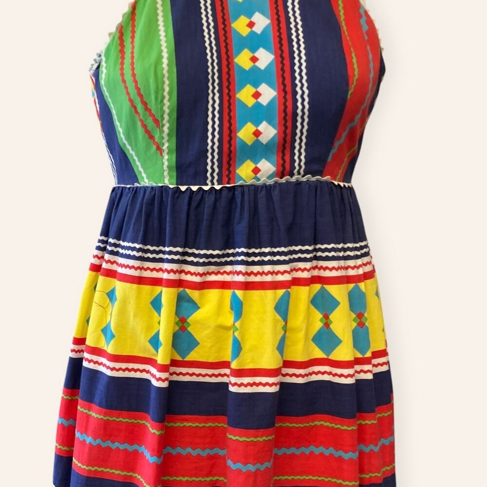 Vintage Boho Halter Maxi Dress | Multicolor Moroccan Stripes - Picture 3 of 5
